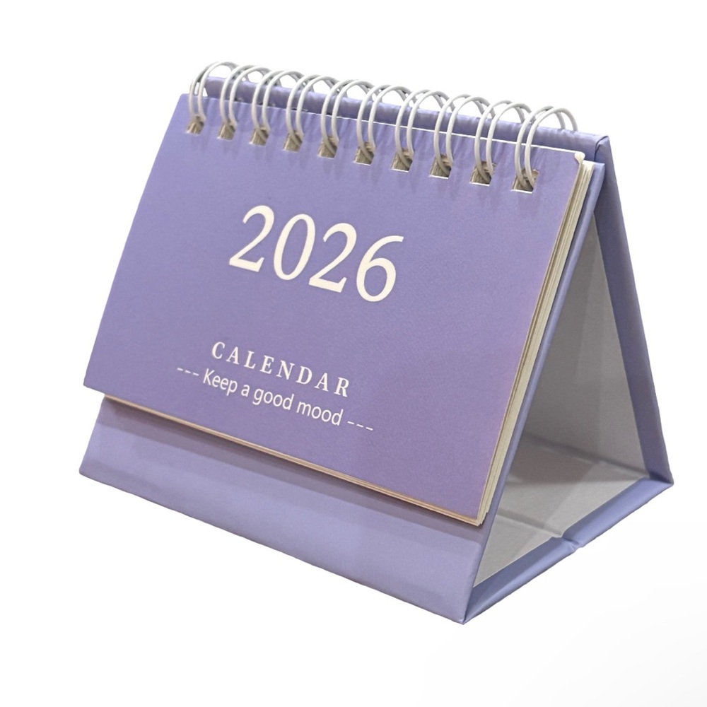 2026 Desk Calendar | Mini Flip Desktop Calendar w/ Stand (Purple)